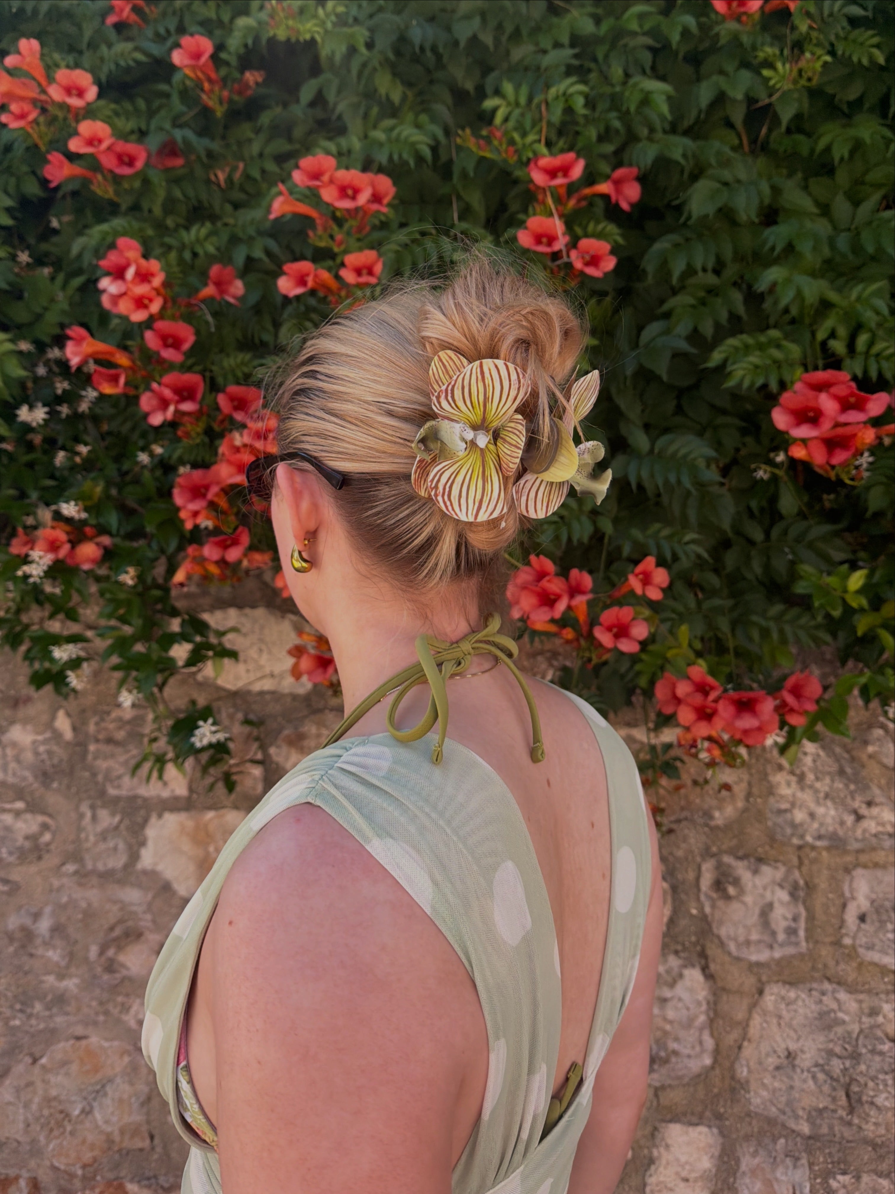 Flowerclip green stripe small